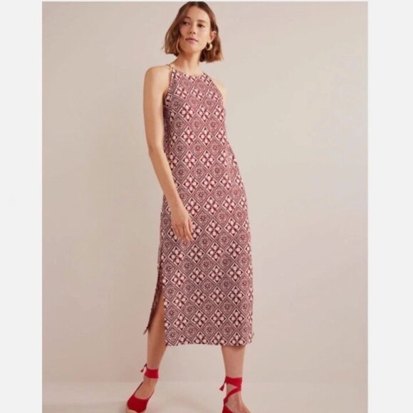 NWT Boden Racer Neck Halter Maxi Dress in Red Floral Tile Size 6 - Picture 1 of 14
